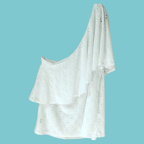 NEW Torrid Plus Size Jersy White One Shoulder Ruffle Eyelet Top. - Picture 6 of 16